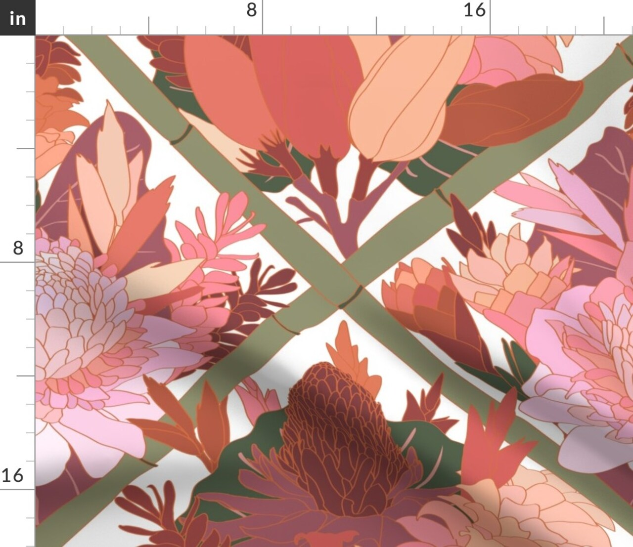 Pink Botanical Lattice Chinoiserie Trellis Boho Hawaiian Floral Tropical Mauve Large Scale Custom Printed Fabric by Spoonflower Various Fabrics by the Yard or Fat Quarter
